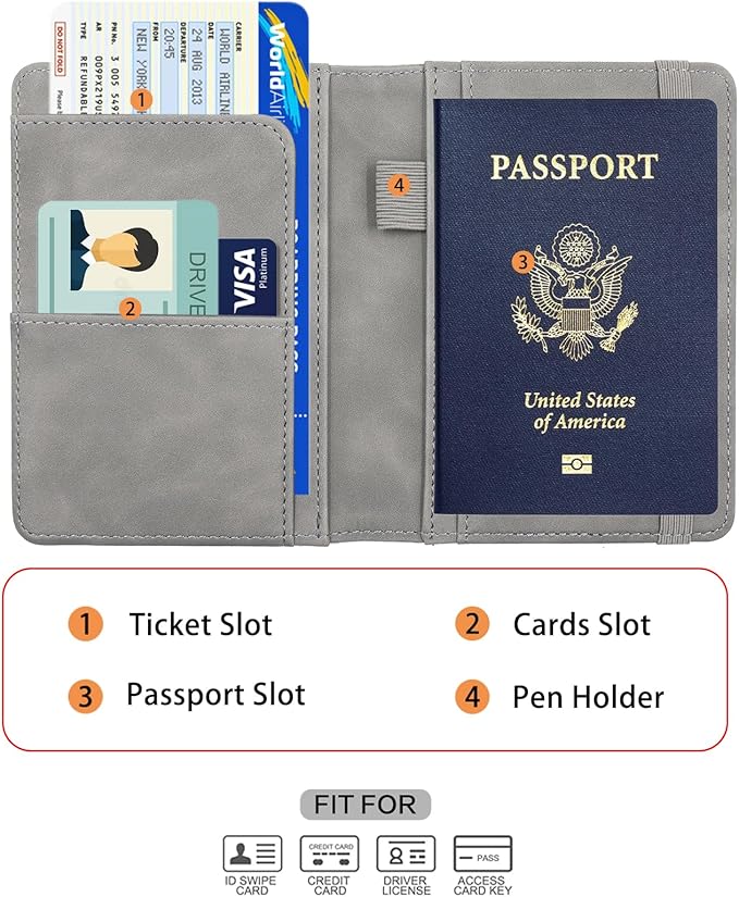 Melsbrinna Premium Leather Passport Holder Covers Case, Waterproof Rfid Blocking Travel Wallet Passport Holder with Pen Holder, Cute Passport Book for Women/Men
