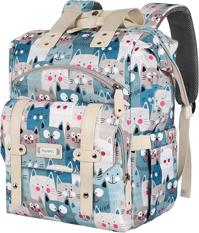 FALANKO Laptop Backpack for Women,Teacher Doctor Nurse Work Purse Bag for 15.6 Inch Laptop,Cute Cartoon Pattern backpack With RFID Anti Theft Pocket, Large Travel Bookbag for Women