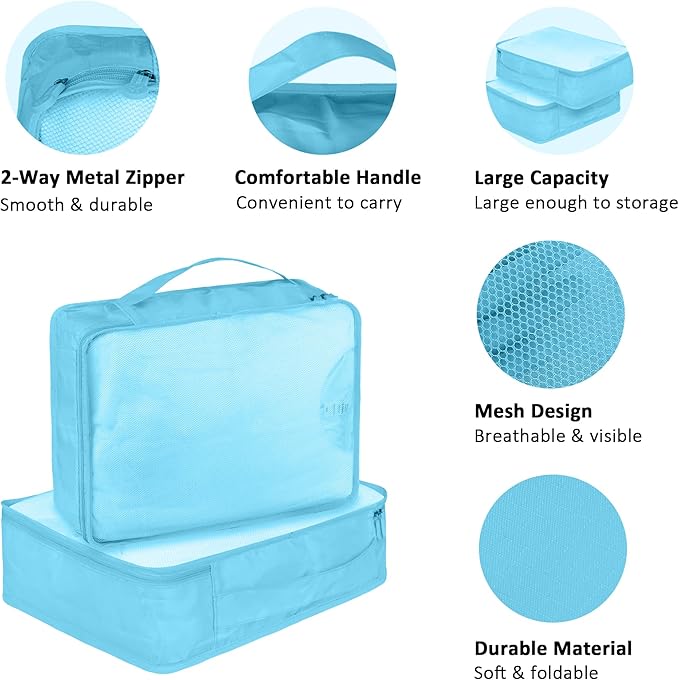 Packing Cubes Set, 2 Pcs Packing Organizers Set for Suitcases (Bright blue)