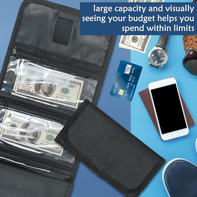 VOCHIC Money Wallet, Money Organizer for Cash with 6 Zippered Pocket Multipack Money Pouch, Cash Bill Organizer, Money Bag Small Travel Money Holder for Budgeting, Receipt and Tips