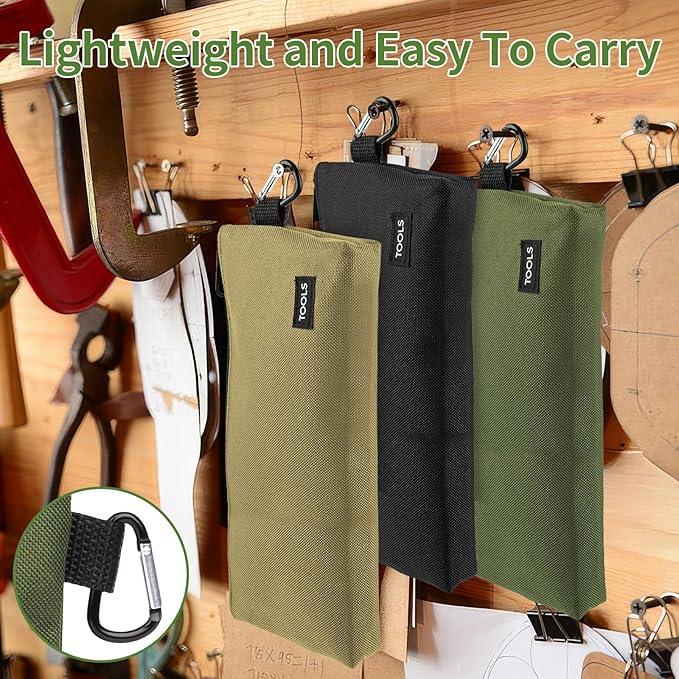 3 Pack Premium Tool Pouches Zipper Bag, Small Tools Bags with Carabiner, Heavy Duty Flat Bottom Utility Multipurpose Storage Organizer Bag for Tool, Stationary, Pencil