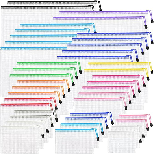 42pcs Mesh Zipper Pouch Bags, 8 Sizes Plastic Zippered Storage Bags for Organizing, Clear Pouches with Zipper, Waterproof Mesh Pouch for Office School Supplies, Home Organize, Travel Storage