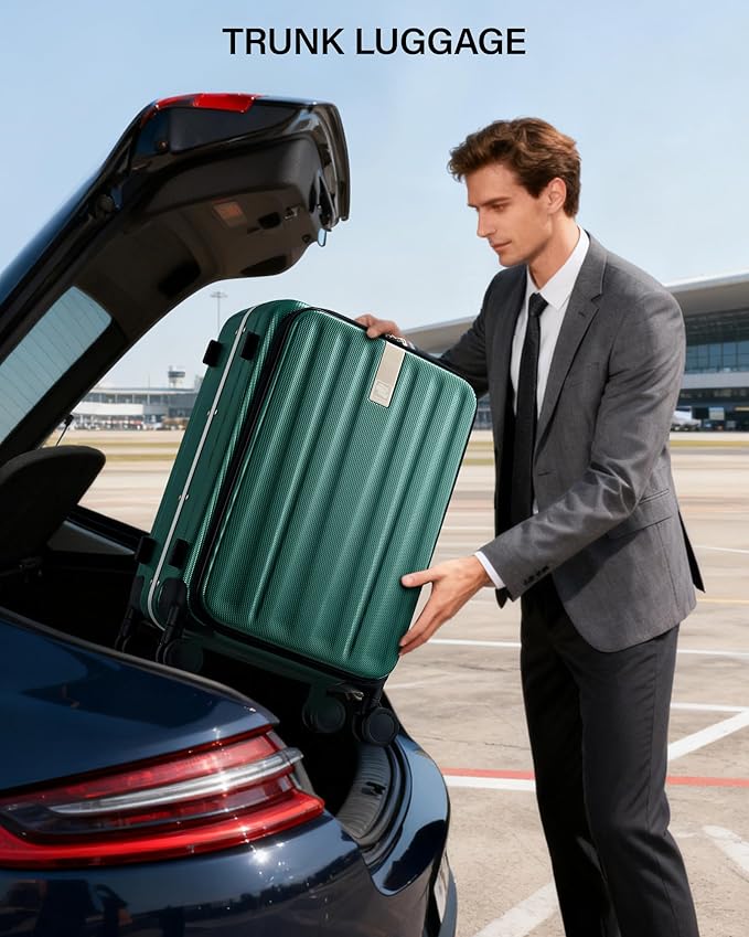 Hanke 24 Inch Checked Luggage Front Opening Rolling Suitcase Hard Sided Luggage with Spinner Wheels Travel Luggagefor Woman Men.(Dark Green)