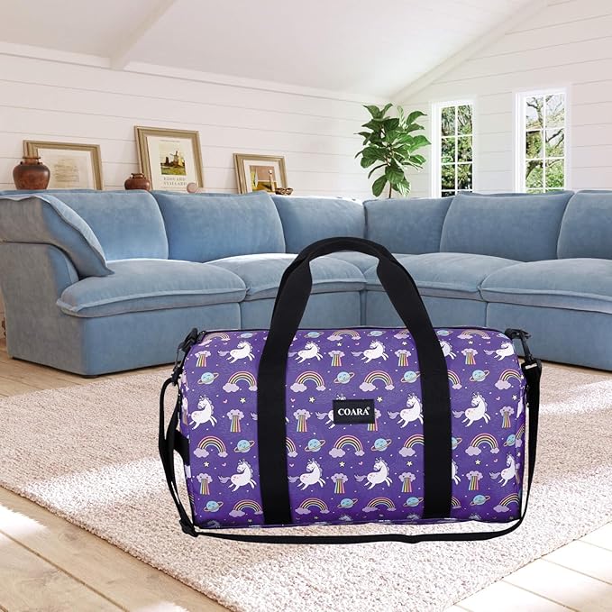 Kids Duffle Bag Overnight Bags for Boys and Girls Weekender Sleepover Carry-On Tote for Traveling Gym Sport Dance (Unicorn)