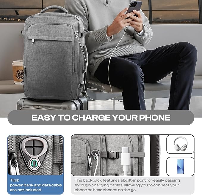 Travel Laptop Backpack, Extra Large 40L-50L Backpack, Laptop Backpack for Men, Water Resistant TSA Airline Approved Business Work 17.3 Computer Bag, Grey