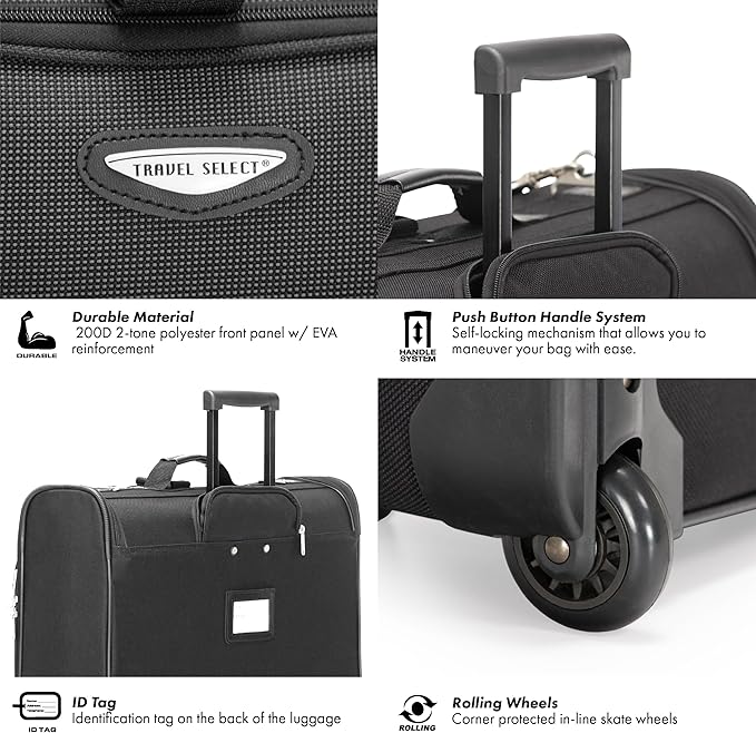 Travel Select Amsterdam Business Rolling Garment Bag, Softside Expandable Rolling 2-Wheeled Suit Carrier, Gray, One Size