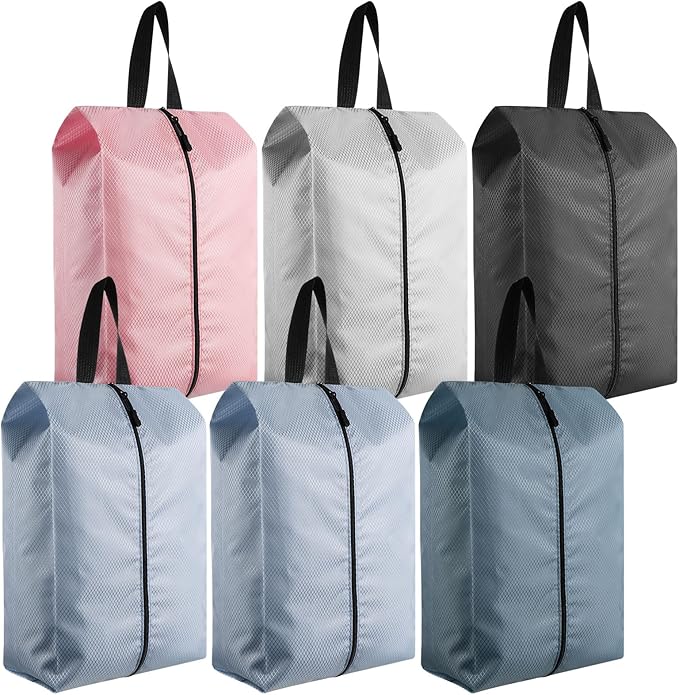 6 Pcs Travel Shoe Bags with Zipper Portable Suitcase Shoe Organizer Packing for Men Women Nylon Multicolor(L,Dusty Pink)