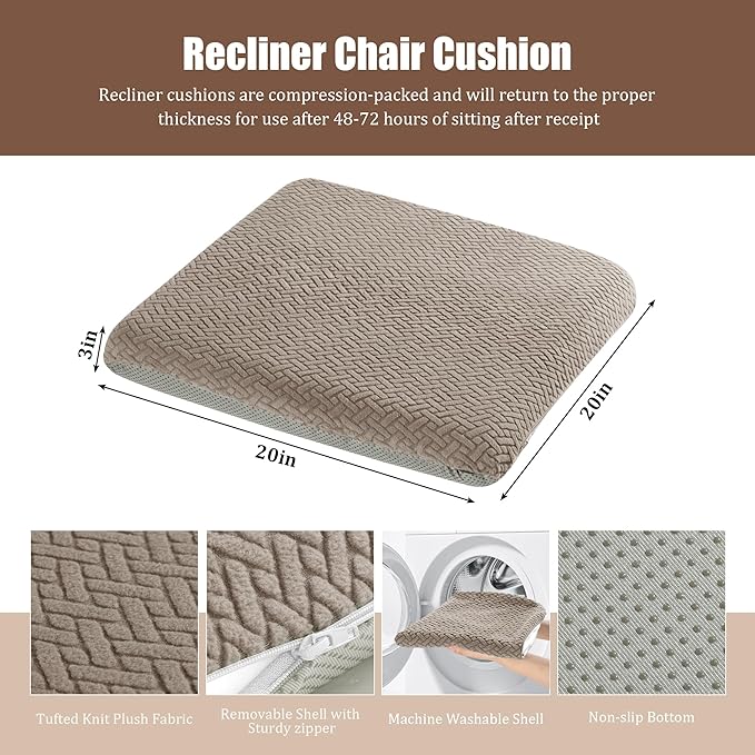 HOMBYS Tufted Furry Recliner Seat Cushion for Elderly Foam Curved Edge Large Square Seat Cushion for Recliner Chair, Floor Pillow, Office Chair, Car, No Pressure on Thighs(Brown)