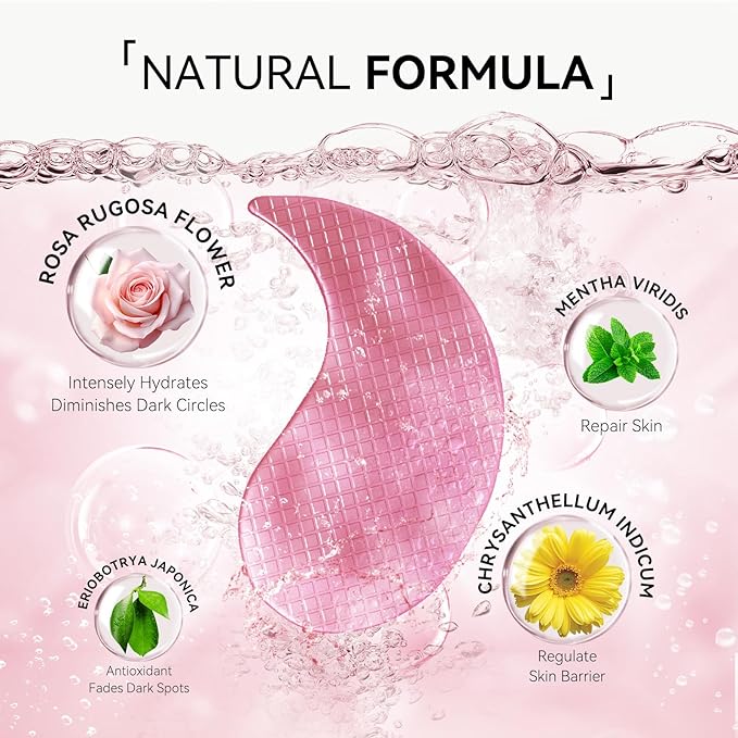 BREYLEE Flamingo Pink Eye Mask–60 Pcs-Puffy Eyes and Dark Circles Treatments–Look Younger and Reduce Wrinkles and Fine Lines Undereye, Improve and Firm eye Skin-Pure Natural Material Extraction