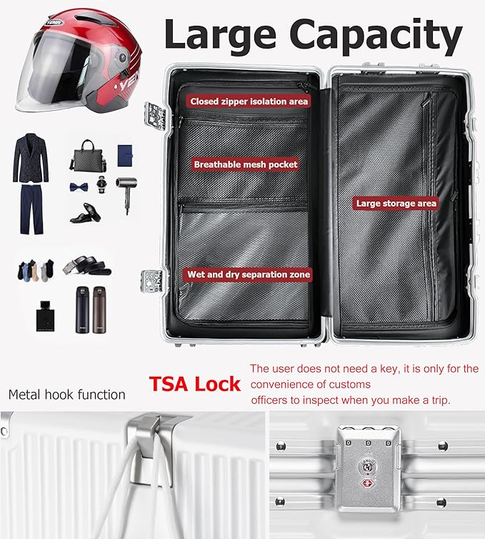 feilario 30in Super Large Captain Aluminum Frame Hardside Spinner Wheels Luggage, Removable Wheels Zipperless Checked Suitcase with Cup Holder/Phone Holder (Ivory White,30in)
