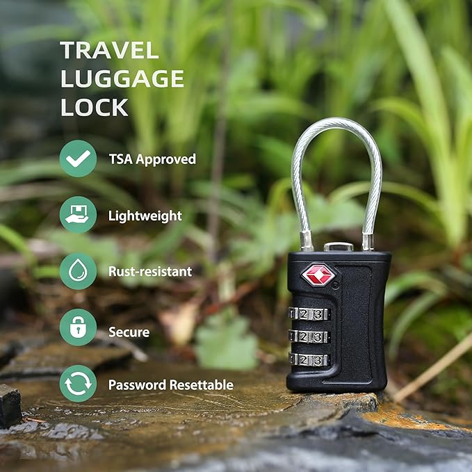 Suitcase Locks TSA Approved, 3 Digit Combination Padlock, TSA Locks for Luggage, Combo Padlock with Code, for Backpack, Gym Locker, Guitar Gun Case, Bag Zipper, Ammo Can, Tool Box (Black)