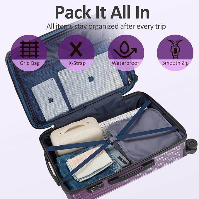 Cheched 22 inch Luggage with Spinner Wheels, Lightweight PC+ABS Hard Shell Suitcases, Expandbale Storage & TSA Aprovel Lock (22.2×15.2×10.4inch)