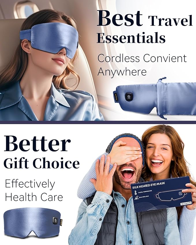 Heat Eye Mask for Dry Eyes Silk: Cordless Heated Pad for Stye Treatment Sinus Pressure Relief - Rechargeable Moist Heating Warm Compress for Eye Strain Headache - Washable Sleep Warming