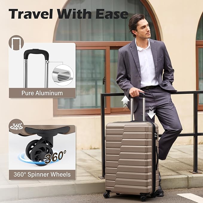Coolife Luggage Suitcase Carry on Hardside PC+ABS Spinner TSA Lock Telescopic Handle