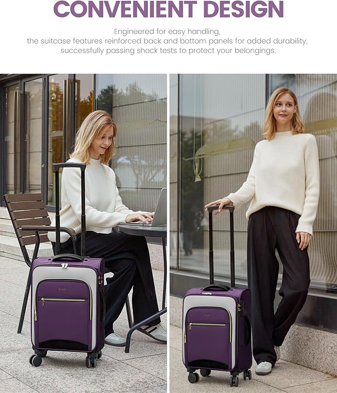 LOVEVOOK Carry On Luggage 22x14x9 Airline Approved, 20 Inch Softside Suitcases with Wheels, Lightweight Spinner Carry on Suitcase with TSA Lock, Water-Resistant Large Capacity Luggage for Travel