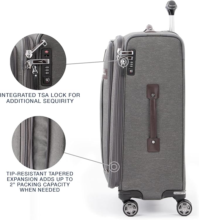 Travelpro Platinum Elite Softside Expandable Checked Luggage, 8 Wheel Spinner Large Suitcase, TSA Lock, Men and Women, Vintage Grey, Checked Large 29-Inch