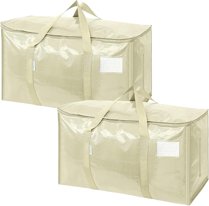 TICONN 2 Pack Extra Large Moving Bags Heavy Duty with Zippers & Carrying Handles, Durable Storage Bags Moving Boxes for Closet Organizers and Storage (2 Pack, Cream)