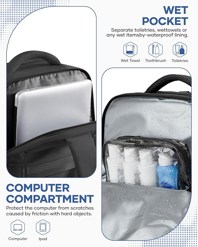 Vacuum Backpack Travel with Pump,Large Travel Backpack with Vacuum System,Mochila compresion al vacio,Flight Approved 18x14x8,Waterproof Carry on Personal Item Laptop Backpacks,Black