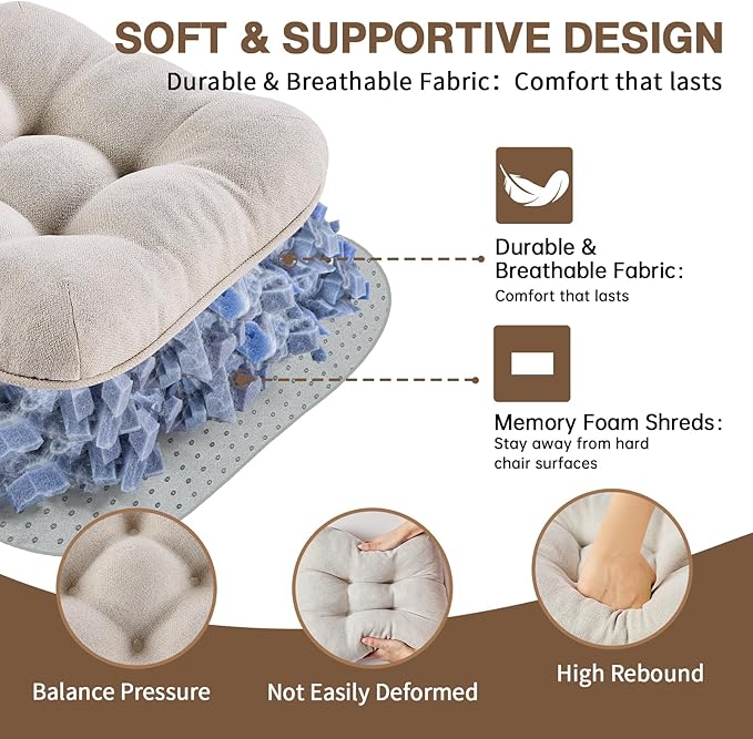 BETU Chair Cushions for Dining Chairs Set of 6,3.5" Thick Kitchen Table Chair Pads with Ties,Non Slip Backing and Covers, Seat Cushion for Dining Room,Bar,Patio Chairs,16"X16"X3.5",Beige