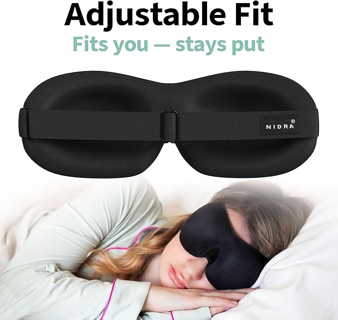 Nidra Contoured Sleep Mask for Side Sleepers – Zero Pressure Fit, Light Blocking Eye Shade for Sleeping & Travel – Blue, Standard Size