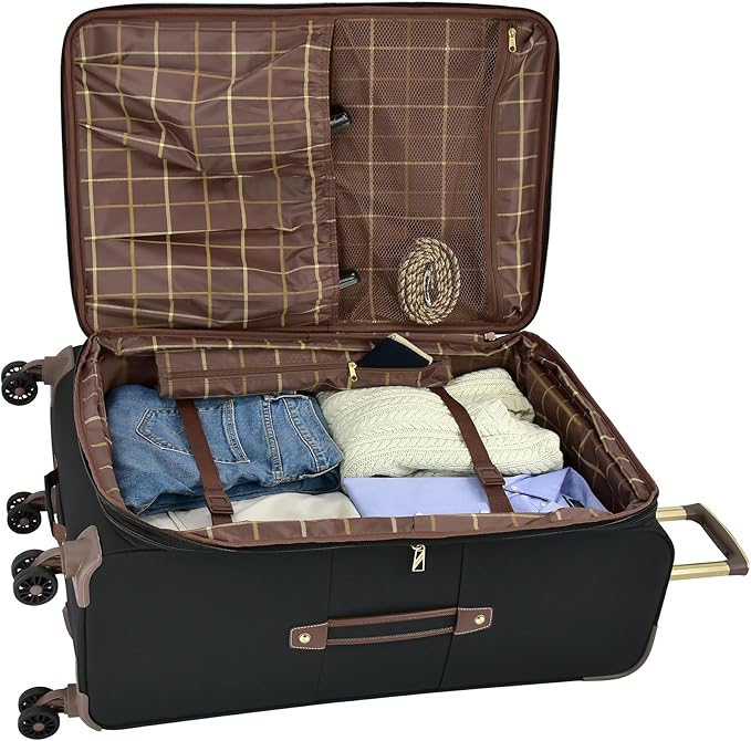 London Fog Nottingham 20 Inch Expandable Spinner Carry on Softside Suitcase, Black Chestnut