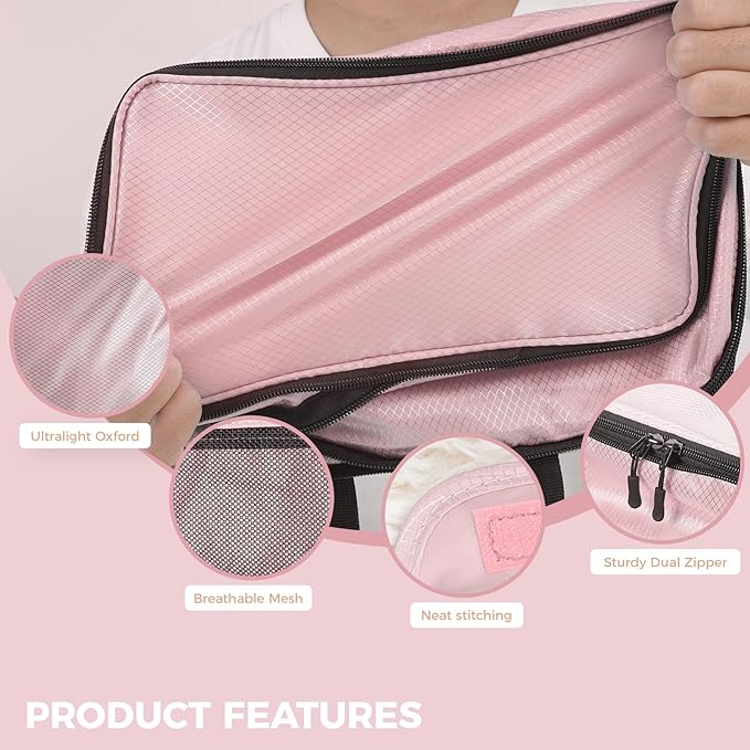 8-Piece Compression Packing Cubes for Travel, Stylish Luggage Organizer Set for Women, Space Saving Travel Essentials, Perfect for Vacation Cruise, Weekend Getaways & Carry-On Packing - Light Pink