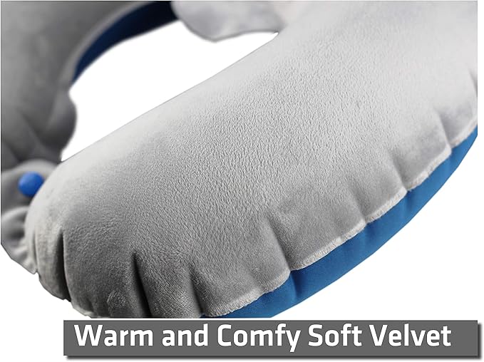 TREKOLOGY Inflatable Neck Pillow for Travel – Compact Ultralight Air Pillow with Button Inflation & Quick Deflate – Dual-Fabric Neck Support Cushion for Airplane, Car, Train, Bus