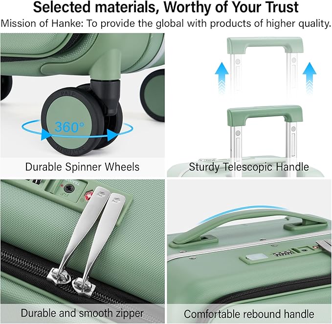 Hanke 24 Inch Luggage with Cup Holder and Charge,Top Opening Hard Shell Suitcases with Wheels and Dividers,Aluminum Frame Trunk Luggage Medium Checked Suitcase with Lock for Travel,Forest Green