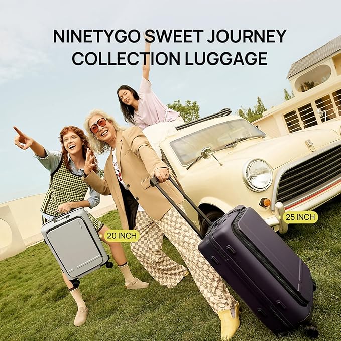 NINETYGO Carry On Luggage 22x14x9 Airline Approved, 20 Inch Suitcase with Front Compartment, Lightweight PC Hard Shell, Cup Holder, Clamshell, TSA Lock, Spinner Wheels (Charcoal Coconut Milk)