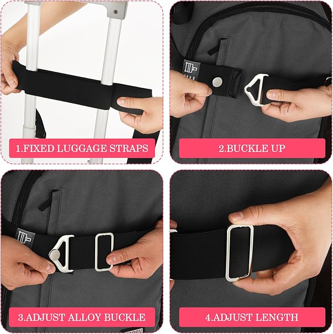 2-in-1 Travel Belt for Luggage Straps Over Handle for Add a Bag, Adjustable Travel Luggage Belt Strap with Alloy Buckle Elastic Belt for Carry On Bag, Suitcase Strap Travel Accessories(Black)