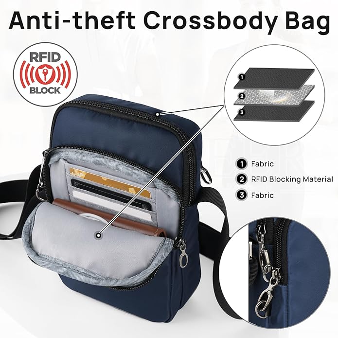 VADOO Sling Bag for Men Women, Anti Theft Crossbody Bag with Zipper Lock, RFID Blocking & Waterproof for Travel Casual