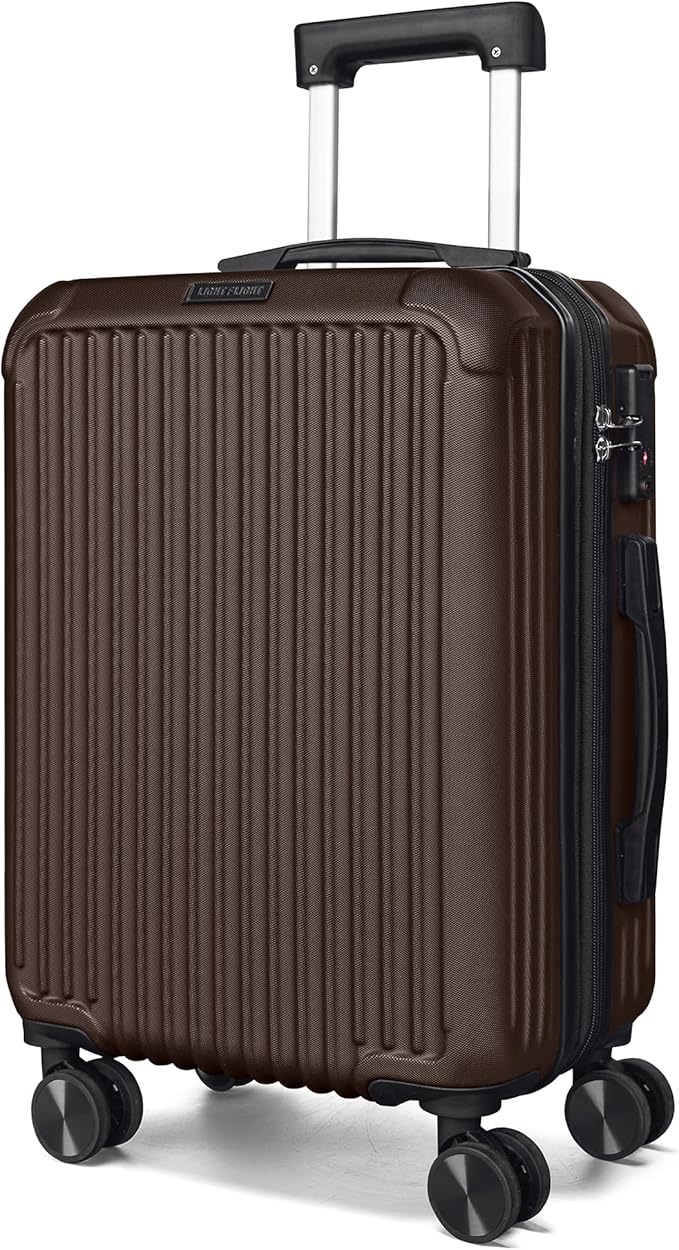 LIGHT FLIGHT Carry On Luggage 22x14x9 Airline Approved, Durable Hard Shell Carry On Suitcases with Wheels, Expandable Hardside Lightweight Travel Luggage with TSA Lock, Coffee Brown