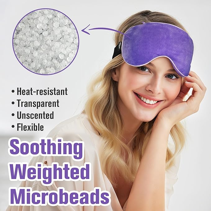 Heated Eye Mask, Microwave Moist Warm Compress for Eyes, Cooling Soothing Weighted Eye Mask for Sleeping, Reusable Sleep Eye Mask for Home & Office, Hot and Cold for Eye Relaxation (Purple)