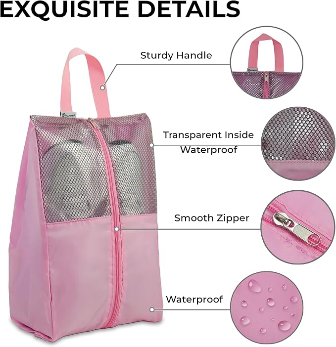 Shoe Bags For Travel, Used As For Storage or Shoe Travel Bag, Featuring Waterproof Nylon Sneaker Bag. (Light Pink, 2 Pack, Large)