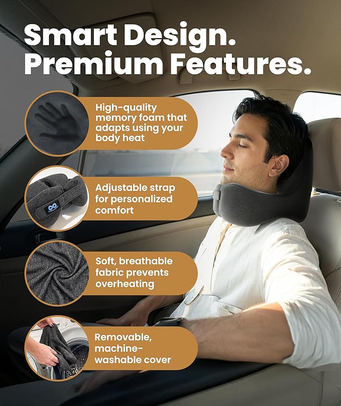 Everlasting Comfort Upgraded Neck Pillow for Airplanes – Memory Foam Travel Headrest for Flying – Portable Multi-Position Travel Pillows with 360°Support – Long Flight Essentials for Sleep & Home Use