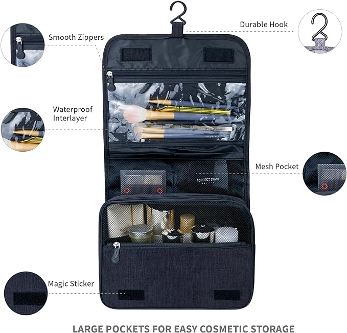 Large Capacity Toiletry Bag Travel Bag with Hanging Hook for Men and Women Waterproof Travel Cosmetic Bag Bathroom Bag,with TSA Approved Zippers Clear Travel Makeup Bag Carry-on