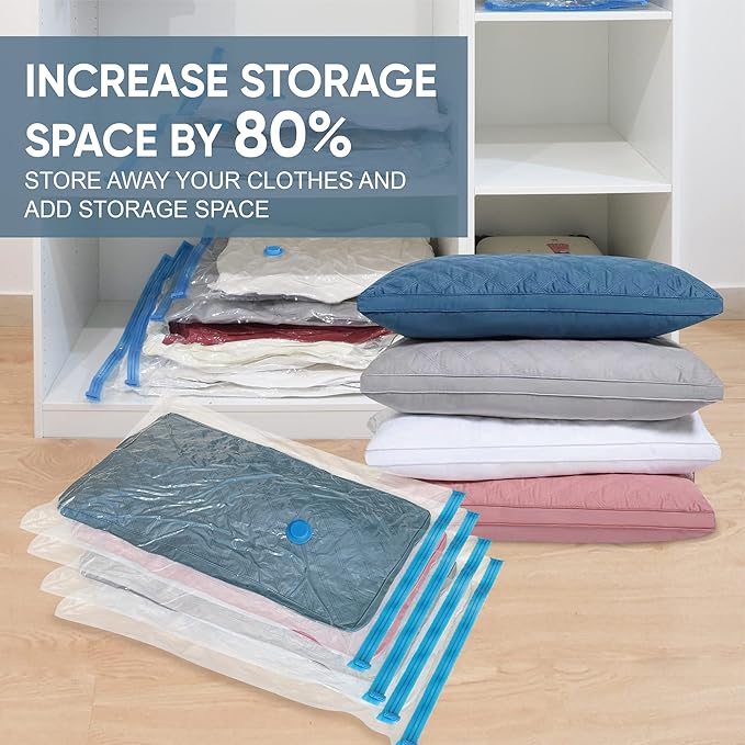 Vacuum Storage Bags, Vacuum Seal Space Saver Bags for Clothing, Travel Lugggage, Carry-on, Blankets, Comforters, Pillow, Bedding, 10 Combo