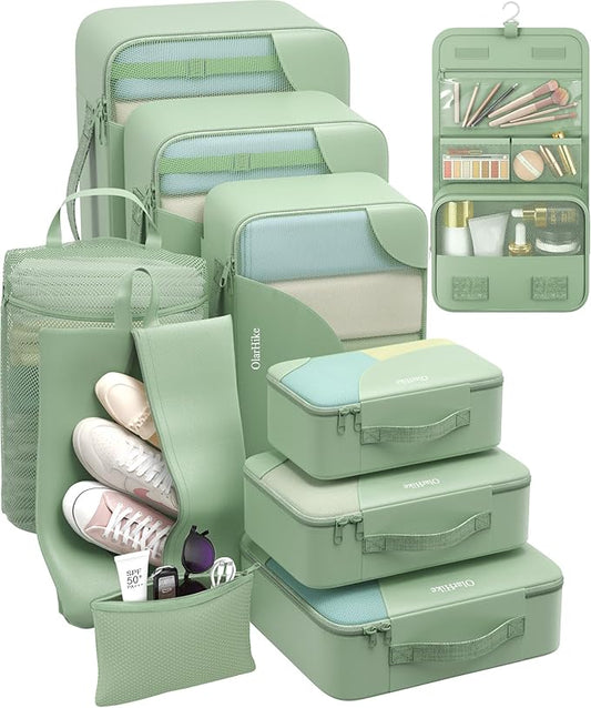 10 Set Packing Cubes for Travel, Gifts for Women Mom,Anti-Tearing Suitcase Organizer for Luggage with Shoe & Hanging Toiletry Bag,OlarHike Vacation Essentials & Accessories for Cruise Ship