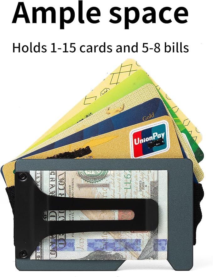 Carbon Fiber Minimalist Wallet for Men Credit Card Holder Money Clip & Cash Strap Slim RFID Mens Wallets(Matte Grey)