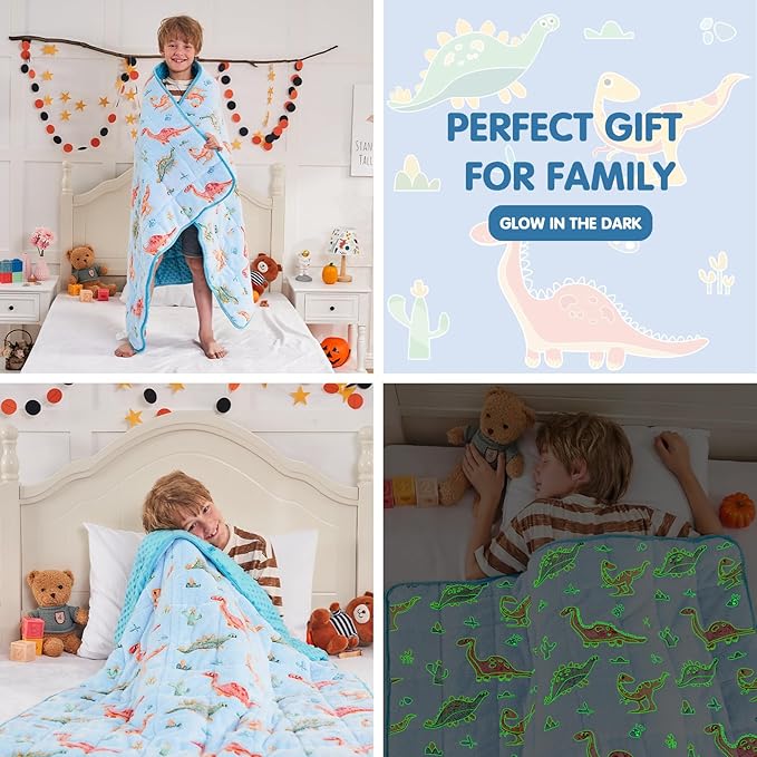 yescool Weighted Blanket 10 Pounds Weighted Lap Blanket, Glow in The Dark Dinosaur Heavy Blanket for Sleeping, Warm Minky Weighted Throw Blanket Gifts for 80-110lbs, 40"x60"