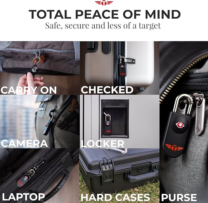 TSA Locks for Luggage – Keyless Luggage Locks TSA Approved, No Combination Needed, Lifetime Card Keys, Durable Metal Suitcase Lock for Travel Essentials & Checked Bags (Black, Four Pack)