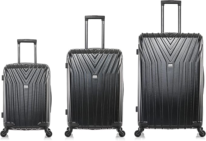 InUSA VASTY Luggage with Spinner Wheels | Durable Lightweight Hardshell Suitcase,Travel Sets with Handle and Trolley | (20in, 24in, 28in) 3 Piece Luggage Set | Black
