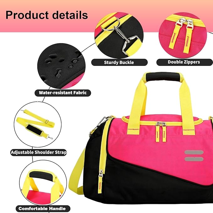 Urbanstand Gym Bag for Men & Women - 30L Duffel Bag with Shoe Compartment, Weekender Water Resistant Duffle Bag for Travel, Sports, Exercise & Workouts, Pink Yellow