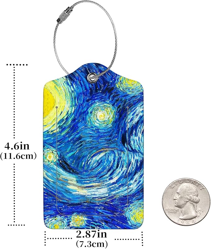 2 Pcs Luggage Tags for Suitcase, Cute Unique PU Leather Travel Bag Tag with Privacy Cover ID Label Address Card and Durable Metal Ring Suitable for Men Women Children Backpack,Starry Sky