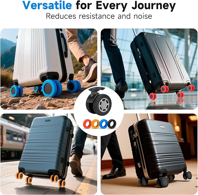 2026 Upgraded 8 Pcs Luggage Wheel Covers, Silicone Protective Covers for 2-2.4" Suitcases Spinner Wheel, Wear-Resistant, Anti-Noise, Thickened Protector, Travel Accessories (Black)