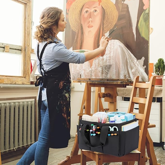 Craft Tote Bag, Art Organizer,Cleaning Supply Caddy, Carrying Bag with Handle for Multi-Purpose, Organizer Caddy for Pets (Black)