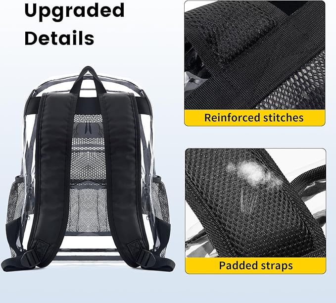 Vorspack Clear Backpack Heavy Duty PVC Transparent Backpack Extra Large Clear Backpacks with Reinforced Strap for College Workplace Security - Black