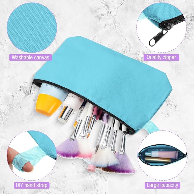 Frienda 40 Pack Canvas Makeup Bags Bulk Cosmetic Bags with Bottom Travel Canvas Zipper Pouch Multi Purpose Blank for Women Purse Toiletry Pencil DIY Craft, 10 Colors (8.7 x 5.1 x 1.7 Inch)