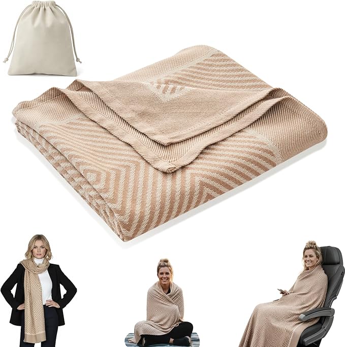 Travel Blanket Airplane - Ultra Soft & Lightweight Knit Design Compact Airplane Blanket,53x72 Inch,Stylish Travel Shawl Wraps for Flights,Office,Home Use,Travel Essentials & Gifts