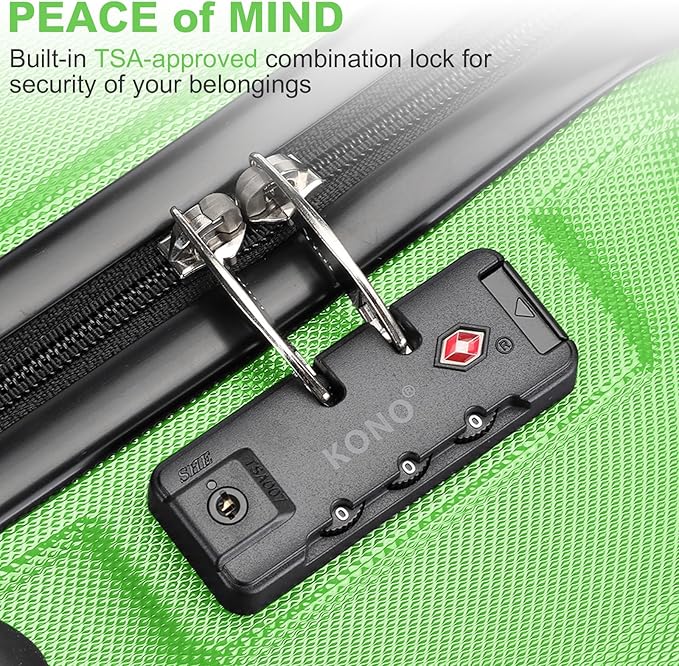 Kono 20'' Carry on Luggage with Spinner Wheel TSA Lock, Lightweight PC+ABS Hardside Luggage Durable Small Carry on Suitcase Apple Green